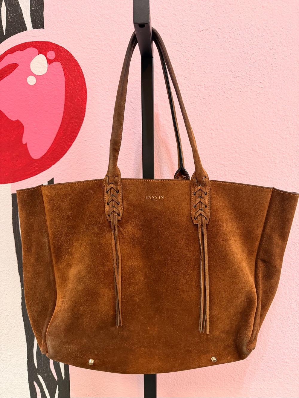 Lanvin Suede Nela Brown Suede Shopping Tote w Small Pouch